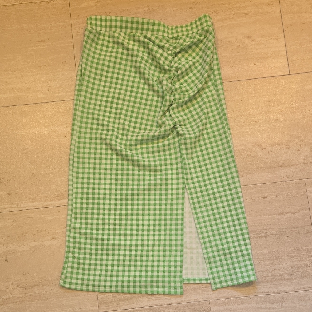 New Mango MNG Green/White Gingham Midi Skirt - Picture 1 of 7